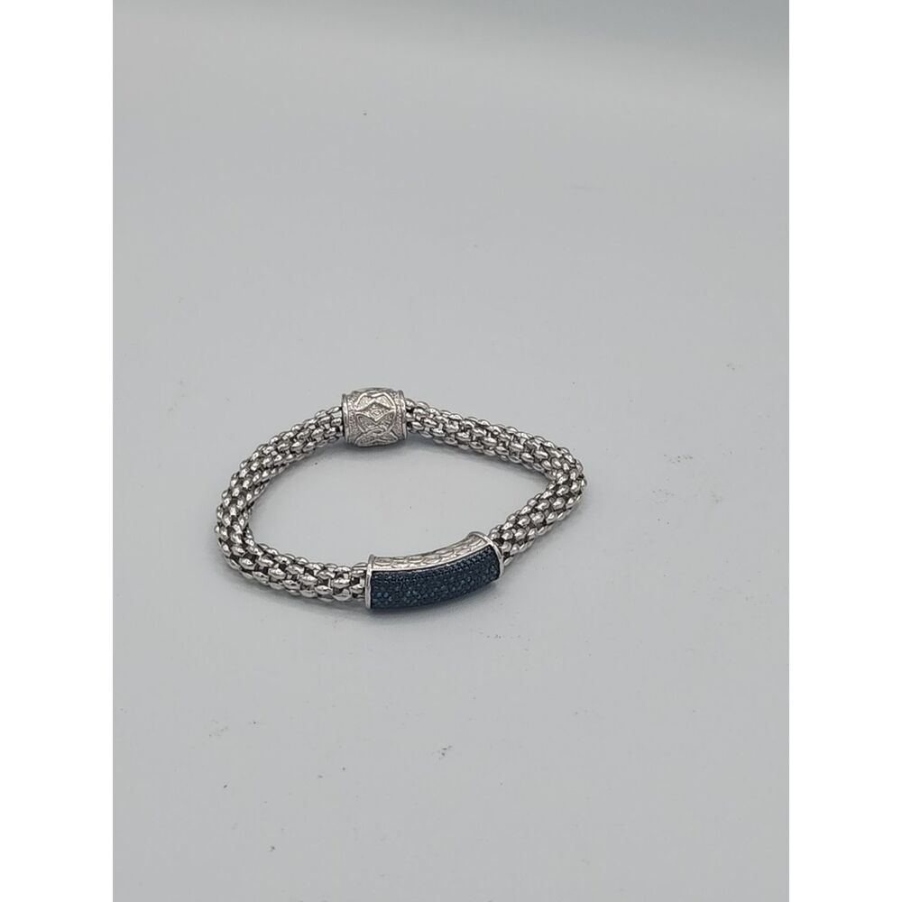 Affinity Cabin Blue Genuine Diamond POPCORN Sterling Silver Bracelet 8” LARGE - Picture 4 of 4